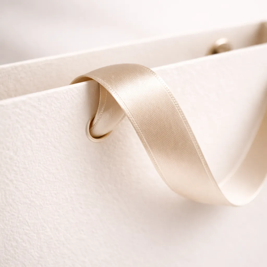 Dettaglio manico in raso su shopper